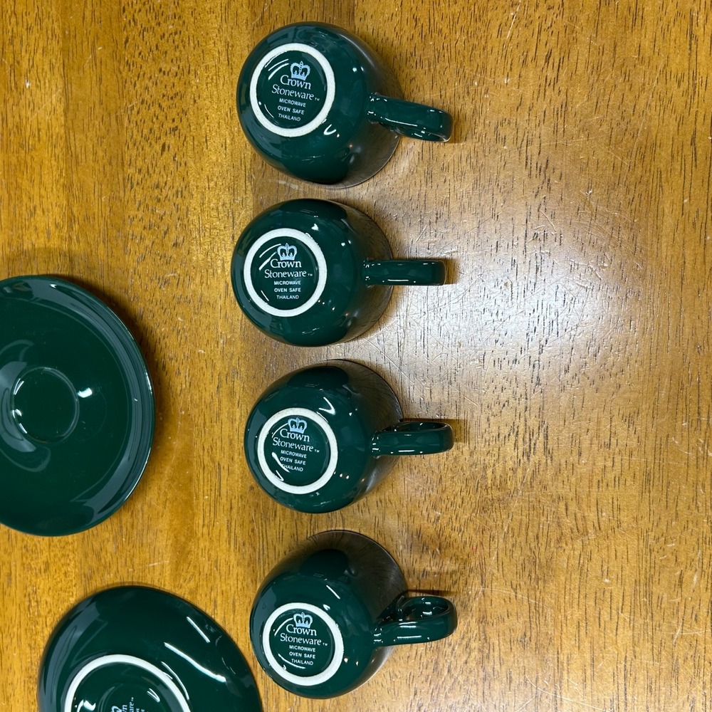 Crown Stoneware Hunter Green Mini Espresso‎ Cup and Saucer Set of 4 Thailand - Picture 10 of 11